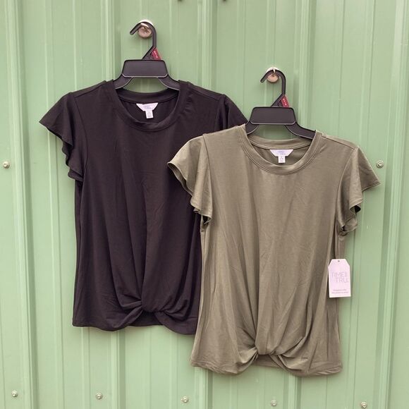 Ultra Soft Relaxed Fit Twist Front Flutter Sleeve Top T-Shirts 2-Pack Size S - Picture 1 of 8